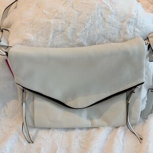 VINCE CAMUTO White STONE Fold-Over Leather Crossbody Bag